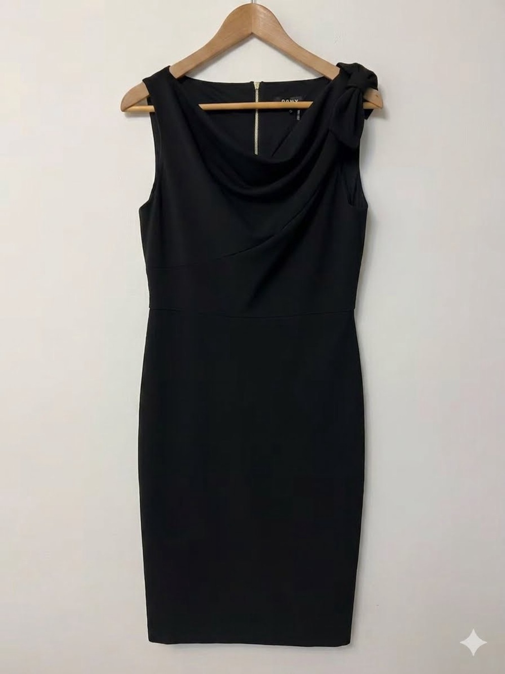 DKNY Black Cowl Neck Dress with Shoulder Bow - Size 6 - Excellent Condition